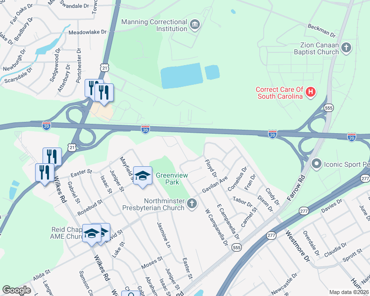 map of restaurants, bars, coffee shops, grocery stores, and more near 725 North Campanella Exd in Columbia