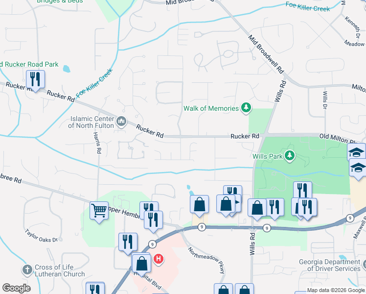 map of restaurants, bars, coffee shops, grocery stores, and more near 11925 Brisbane Drive in Alpharetta