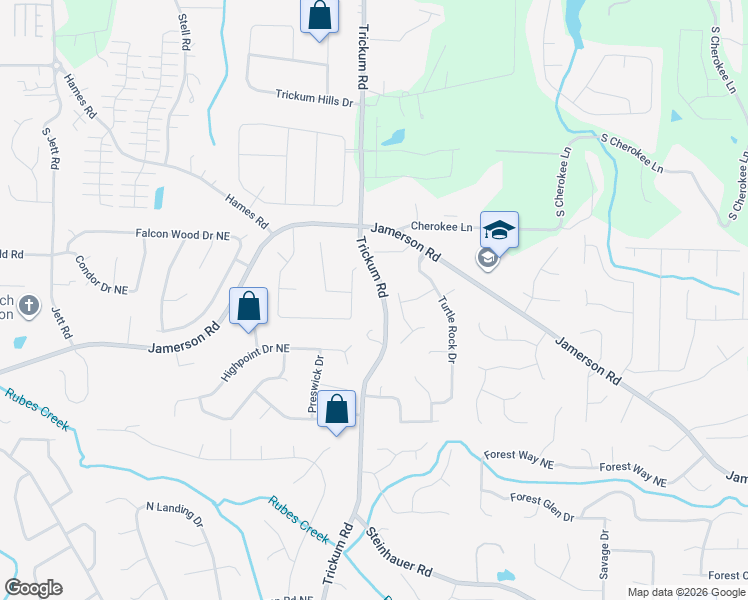 map of restaurants, bars, coffee shops, grocery stores, and more near 5049 Ravenwood Drive in Marietta