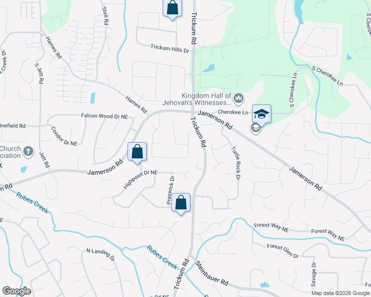 map of restaurants, bars, coffee shops, grocery stores, and more near 2252 Ravenwood Trail in Marietta