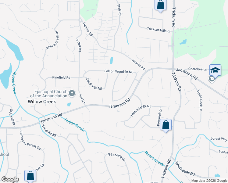 map of restaurants, bars, coffee shops, grocery stores, and more near 4929 Falcon Wood Trace Northeast in Marietta