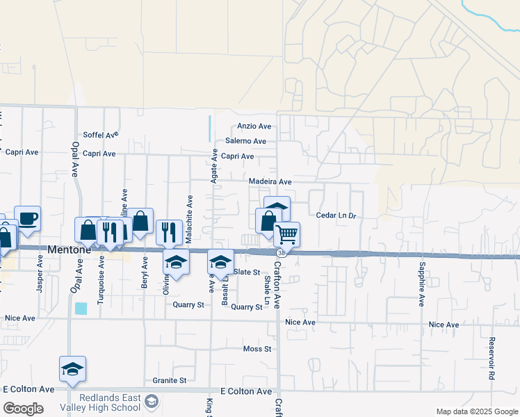 map of restaurants, bars, coffee shops, grocery stores, and more near 1365 Crafton Avenue in Mentone