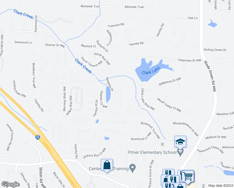 map of restaurants, bars, coffee shops, grocery stores, and more near 4846 Rapids Circle in Acworth