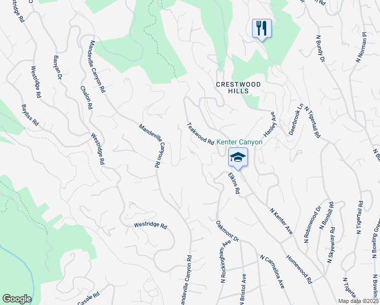 map of restaurants, bars, coffee shops, grocery stores, and more near 75 Oakmont Drive in Los Angeles