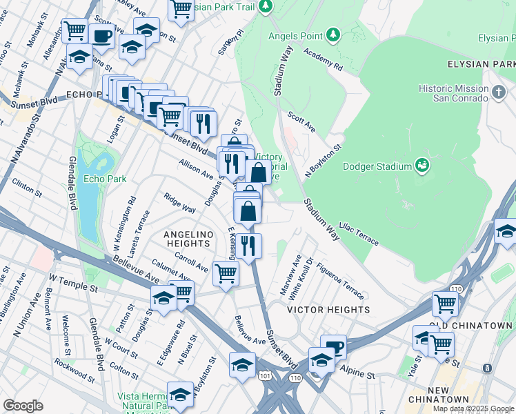 map of restaurants, bars, coffee shops, grocery stores, and more near 1251 Vin Scully Avenue in Los Angeles