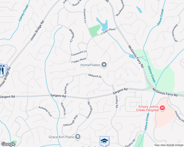 map of restaurants, bars, coffee shops, grocery stores, and more near 505 Williston Way in Alpharetta