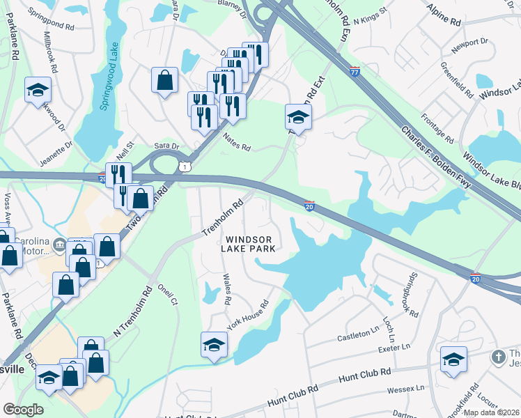 map of restaurants, bars, coffee shops, grocery stores, and more near 318 Windsor Point Road in Columbia