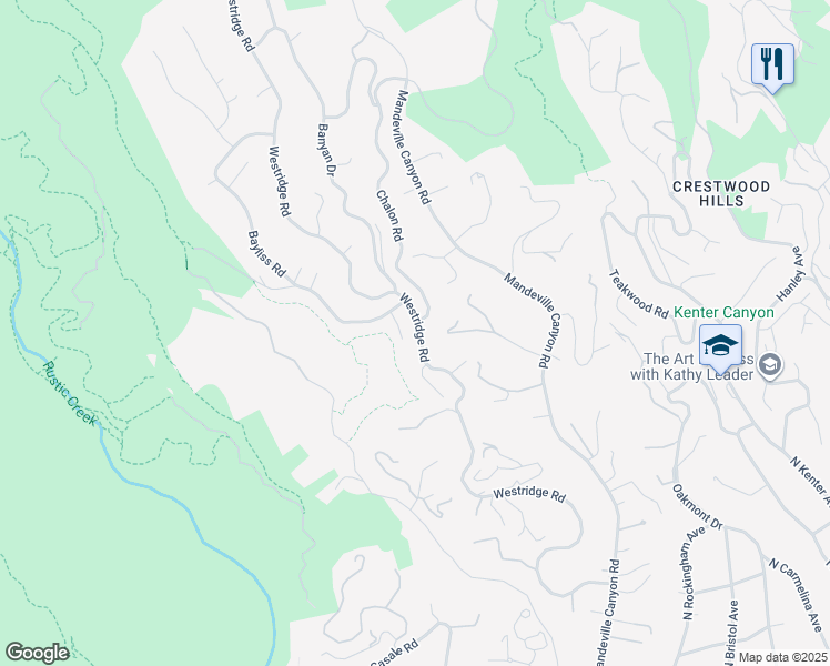 map of restaurants, bars, coffee shops, grocery stores, and more near 2027 Westridge Road in Los Angeles