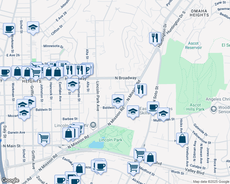 map of restaurants, bars, coffee shops, grocery stores, and more near 3737 Manitou Avenue in Los Angeles