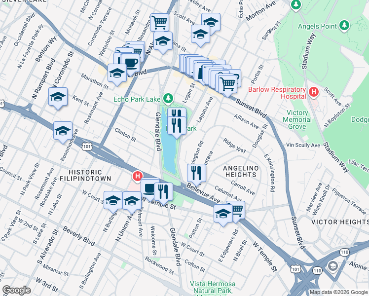 map of restaurants, bars, coffee shops, grocery stores, and more near in Los Angeles