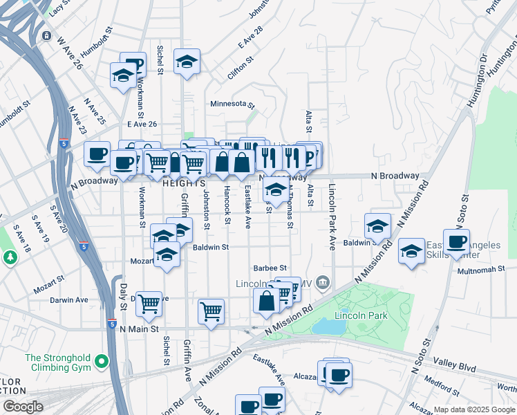 map of restaurants, bars, coffee shops, grocery stores, and more near 2320 Eastlake Avenue in Los Angeles