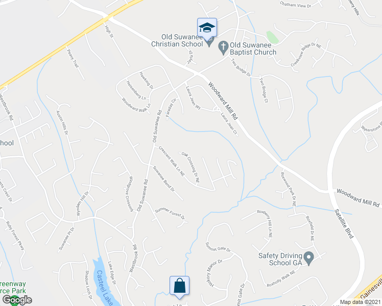 map of restaurants, bars, coffee shops, grocery stores, and more near 4021 Oak Crossing Drive Northeast in Suwanee