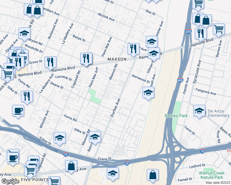 map of restaurants, bars, coffee shops, grocery stores, and more near 3921 Durfee Avenue in El Monte