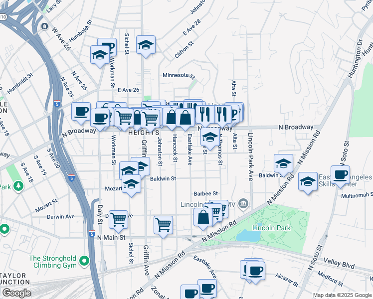 map of restaurants, bars, coffee shops, grocery stores, and more near 2320 Eastlake Avenue in Los Angeles
