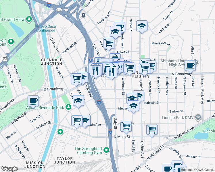 map of restaurants, bars, coffee shops, grocery stores, and more near 234 South Avenue 24 in Los Angeles