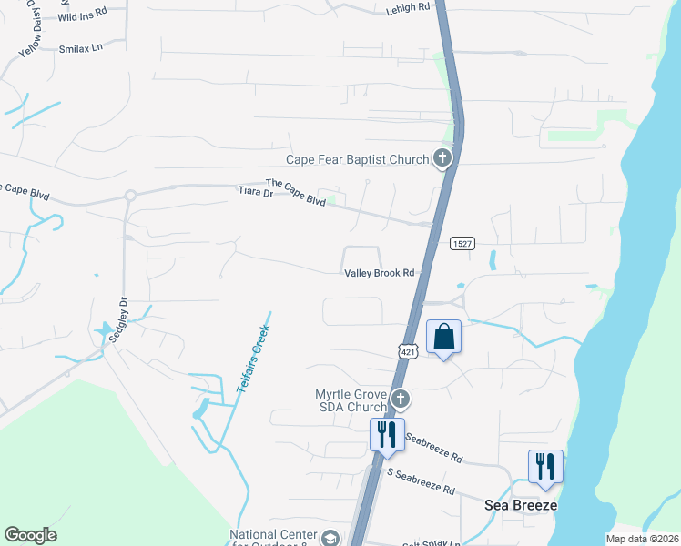 map of restaurants, bars, coffee shops, grocery stores, and more near 7499 Fern Valley Road in Wilmington