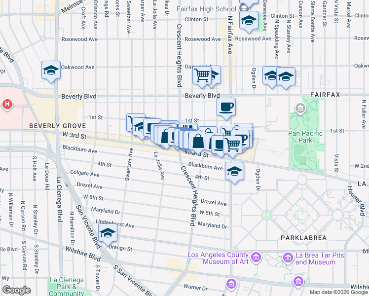 map of restaurants, bars, coffee shops, grocery stores, and more near 8075 West 3rd Street in Los Angeles