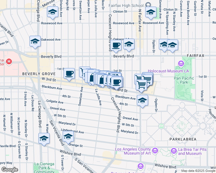 map of restaurants, bars, coffee shops, grocery stores, and more near in Los Angeles