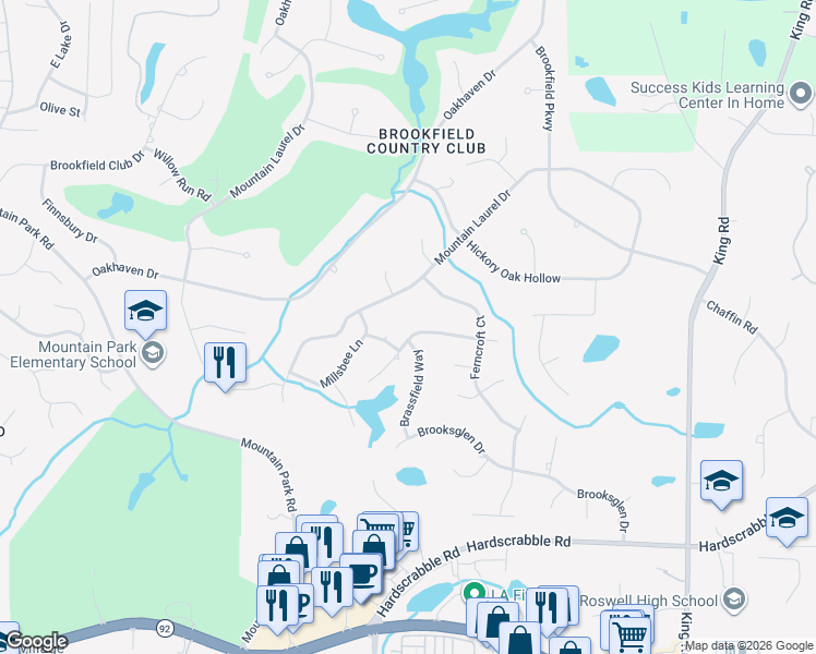 map of restaurants, bars, coffee shops, grocery stores, and more near 1115 Mountain Ivy Drive in Roswell