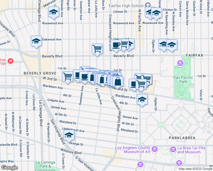 map of restaurants, bars, coffee shops, grocery stores, and more near in Los Angeles