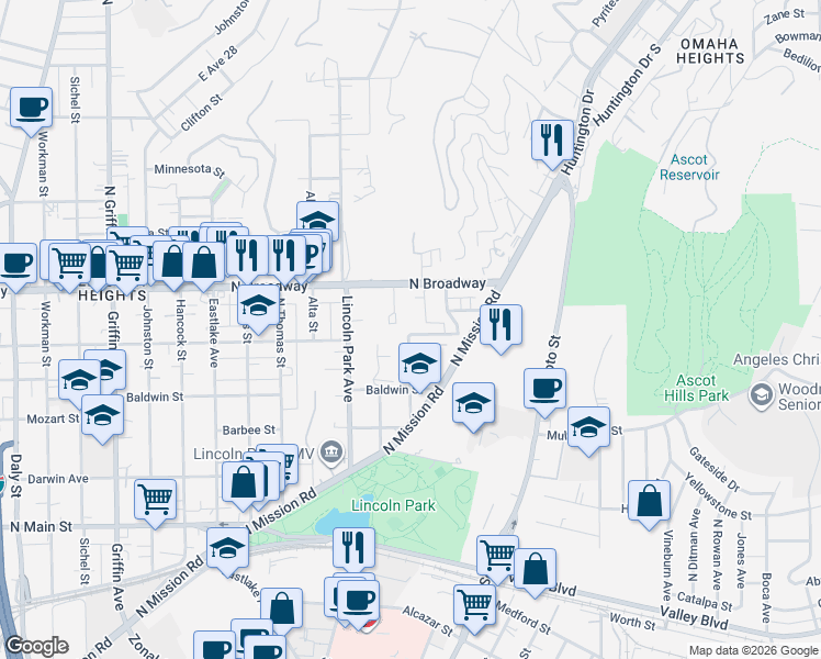 map of restaurants, bars, coffee shops, grocery stores, and more near 3801 Manitou Avenue in Los Angeles