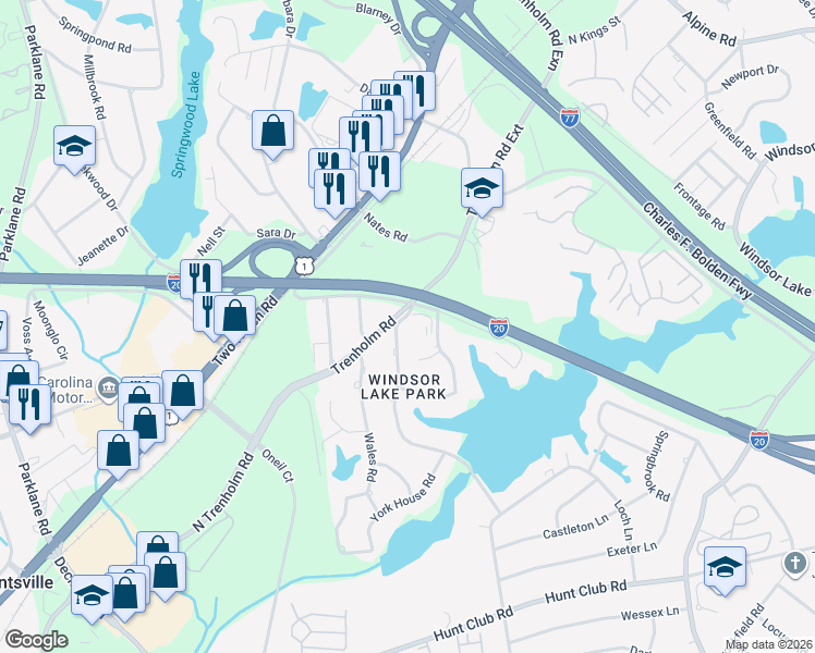 map of restaurants, bars, coffee shops, grocery stores, and more near 2924 Chatsworth Road in Columbia