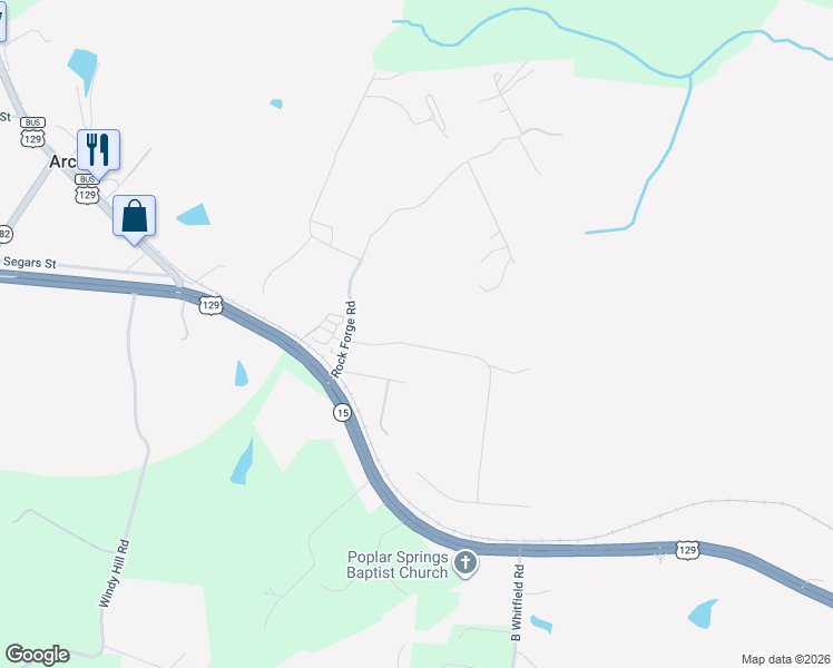 map of restaurants, bars, coffee shops, grocery stores, and more near 145 Rock Forge Court in Jefferson