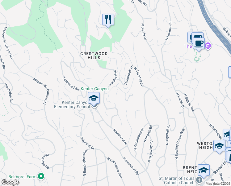 map of restaurants, bars, coffee shops, grocery stores, and more near 730 Rochedale Way in Los Angeles