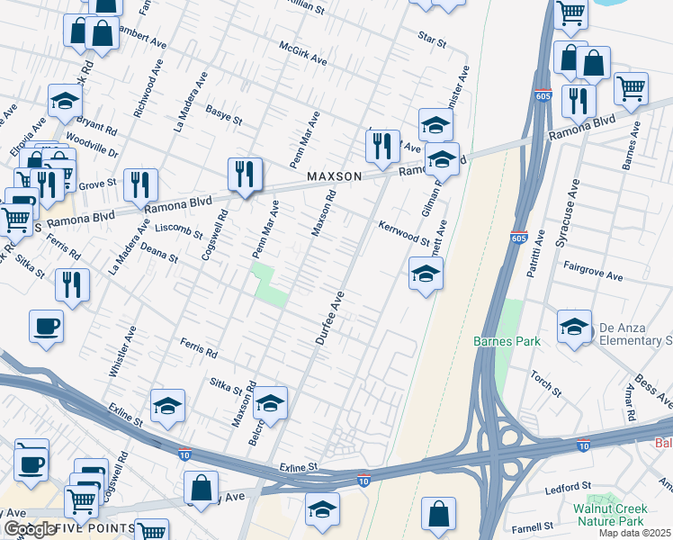 map of restaurants, bars, coffee shops, grocery stores, and more near 3921 Durfee Avenue in El Monte