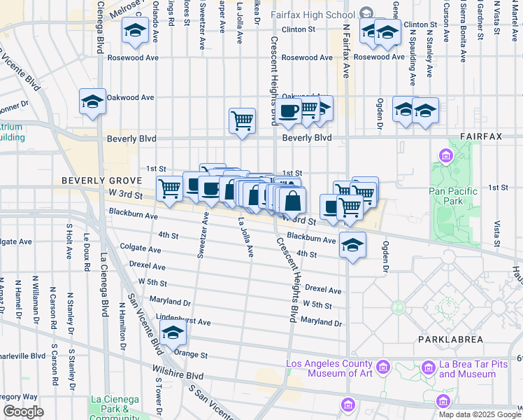 map of restaurants, bars, coffee shops, grocery stores, and more near in Los Angeles