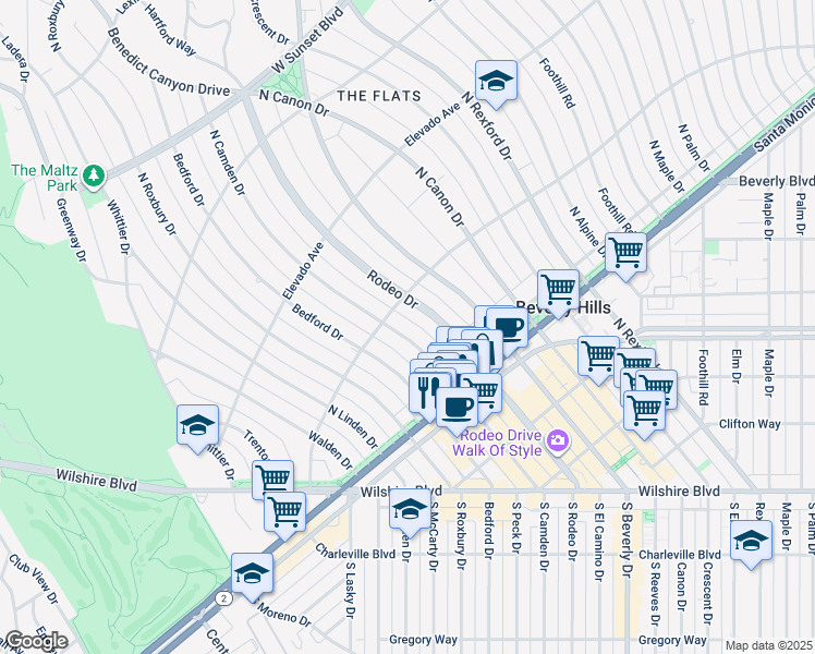 map of restaurants, bars, coffee shops, grocery stores, and more near 560 North Camden Drive in Beverly Hills