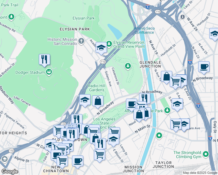 map of restaurants, bars, coffee shops, grocery stores, and more near 456 Solano Avenue in Los Angeles