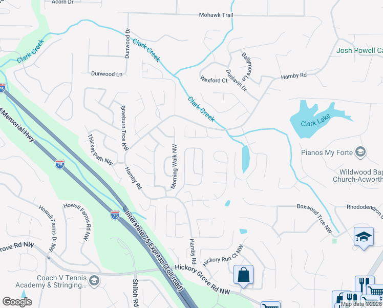 map of restaurants, bars, coffee shops, grocery stores, and more near 5021 Amber Way Northwest in Acworth