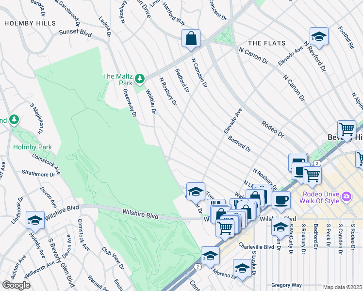 map of restaurants, bars, coffee shops, grocery stores, and more near 721 North Linden Drive in Beverly Hills