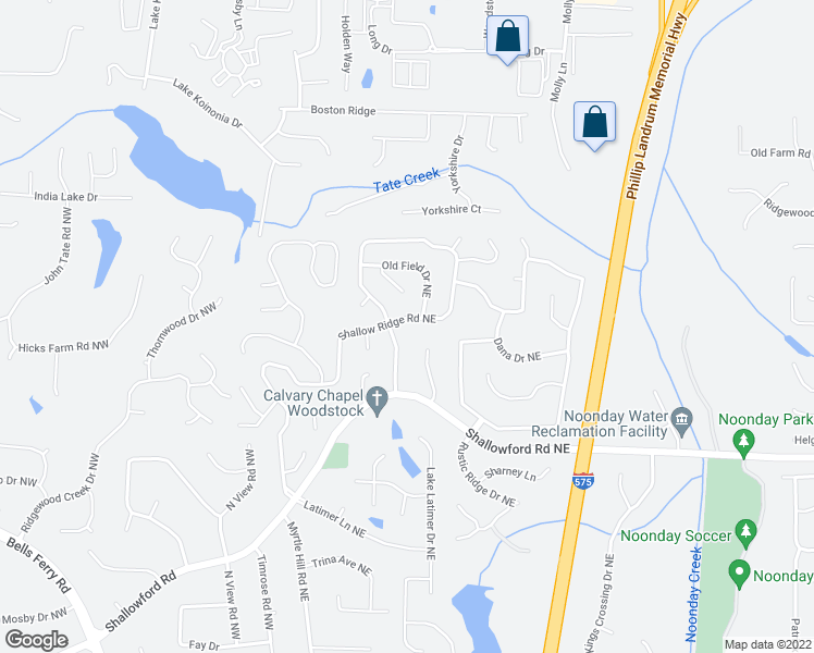 map of restaurants, bars, coffee shops, grocery stores, and more near 4930 Shallow Ridge Road Northeast in Kennesaw