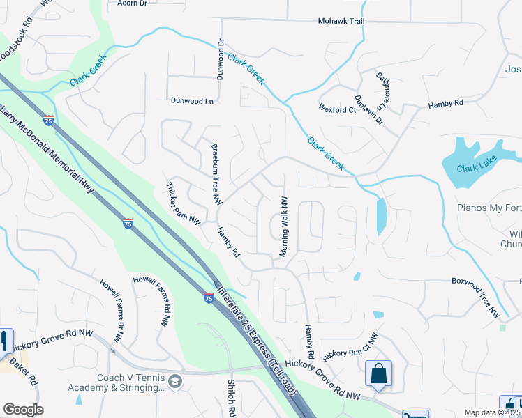 map of restaurants, bars, coffee shops, grocery stores, and more near 2122 November Glen Northwest in Acworth