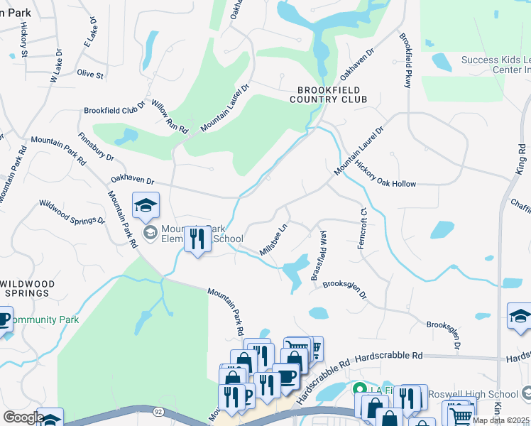 map of restaurants, bars, coffee shops, grocery stores, and more near 11815 Mountain Laurel Dr in Roswell