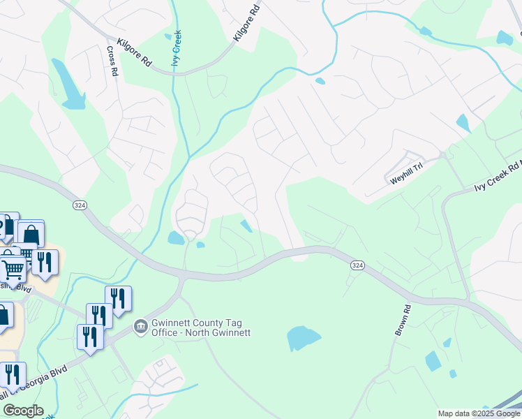 map of restaurants, bars, coffee shops, grocery stores, and more near 3982 Brockenhurst Drive in Buford