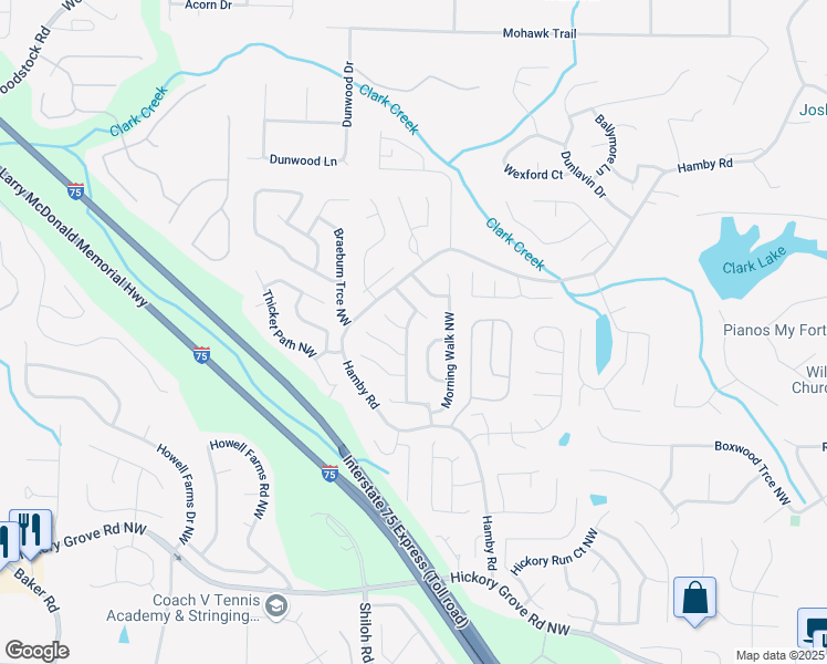 map of restaurants, bars, coffee shops, grocery stores, and more near 2122 November Glen Northwest in Acworth