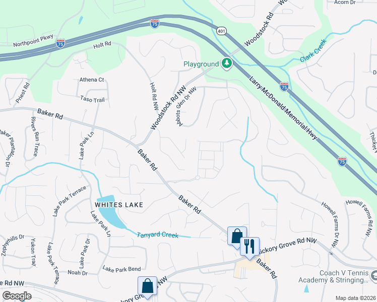 map of restaurants, bars, coffee shops, grocery stores, and more near 4802 Quince Court Northwest in Acworth