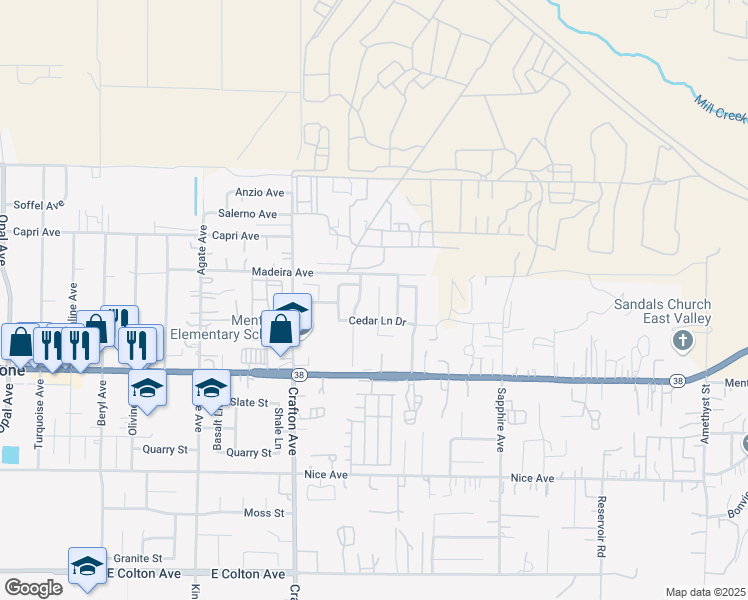 map of restaurants, bars, coffee shops, grocery stores, and more near 1245 Maplewood Lane in Mentone