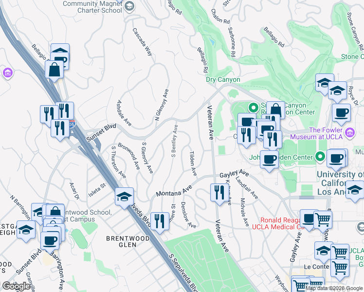 map of restaurants, bars, coffee shops, grocery stores, and more near 215 Denslow Avenue in Los Angeles