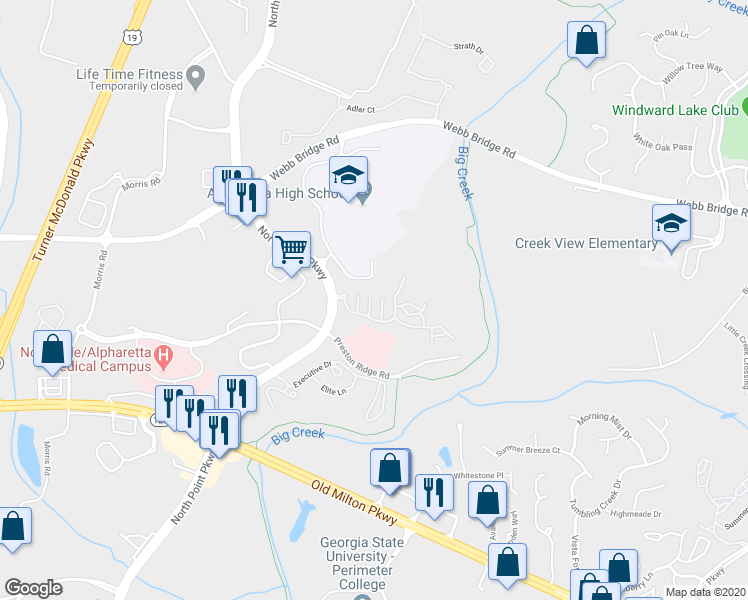 map of restaurants, bars, coffee shops, grocery stores, and more near 2201 Cypress Court in Alpharetta