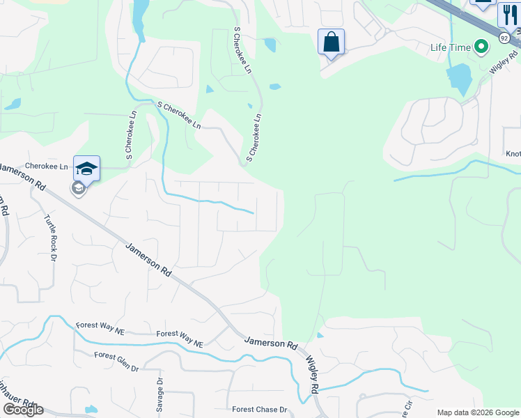 map of restaurants, bars, coffee shops, grocery stores, and more near 2768 Hawk Trace Court Northeast in Marietta