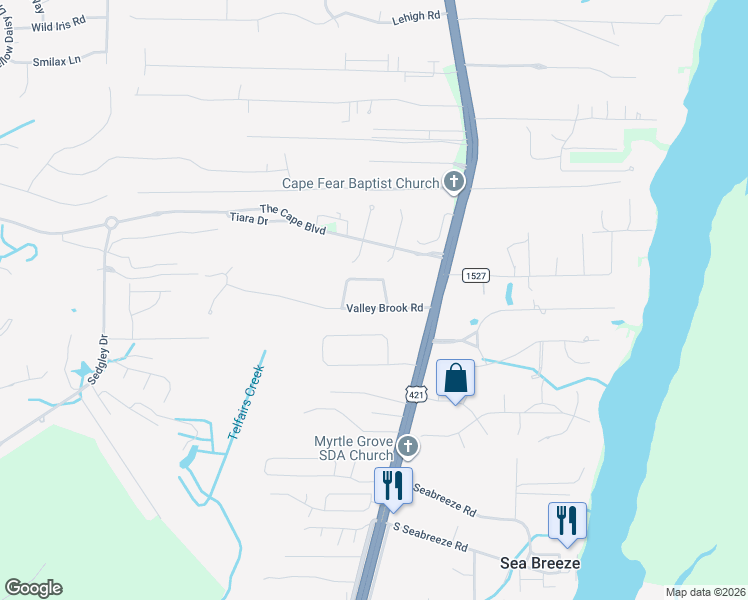 map of restaurants, bars, coffee shops, grocery stores, and more near 7401-7499 Fern Valley Road in Wilmington