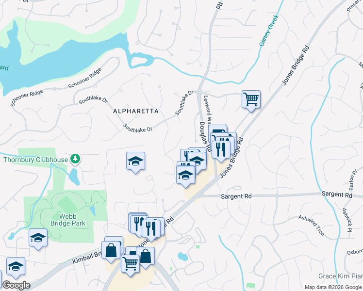 map of restaurants, bars, coffee shops, grocery stores, and more near 933 Hawkhorn Court in Alpharetta