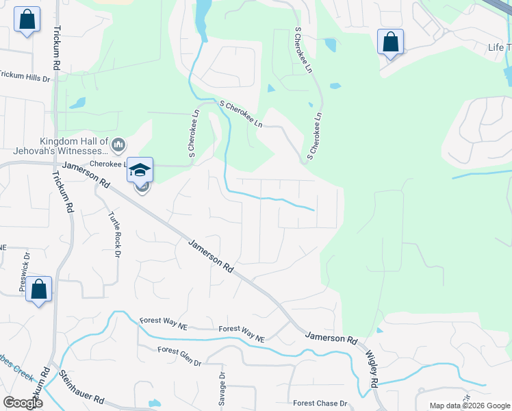 map of restaurants, bars, coffee shops, grocery stores, and more near 4899 Raven Way Northeast in Marietta