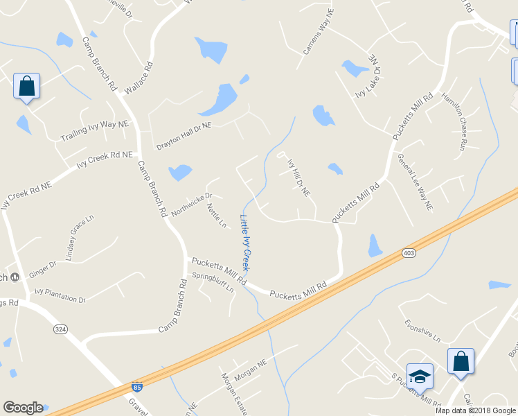 map of restaurants, bars, coffee shops, grocery stores, and more near 2875 Ivy Brook Lane Northeast in Buford