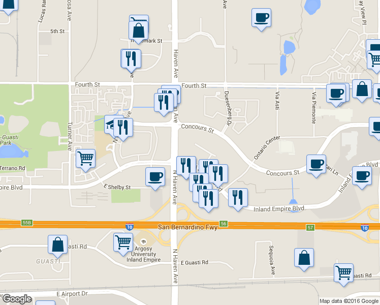 map of restaurants, bars, coffee shops, grocery stores, and more near in Ontario