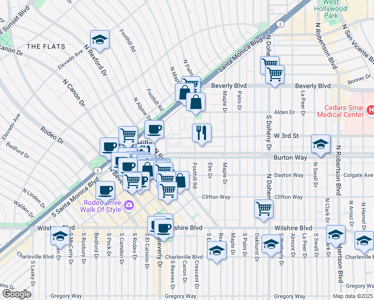 map of restaurants, bars, coffee shops, grocery stores, and more near in Beverly Hills